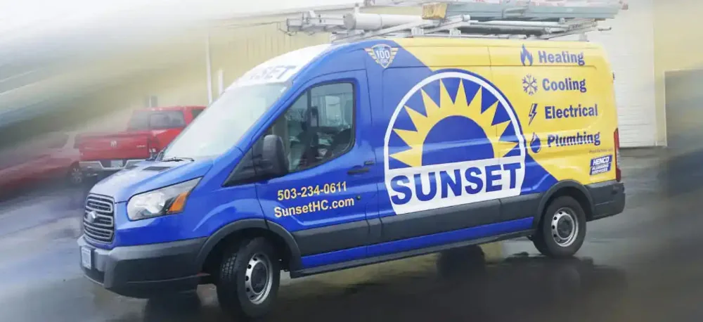 Sunset Heating, Cooling, Plumbing & Electrical van.