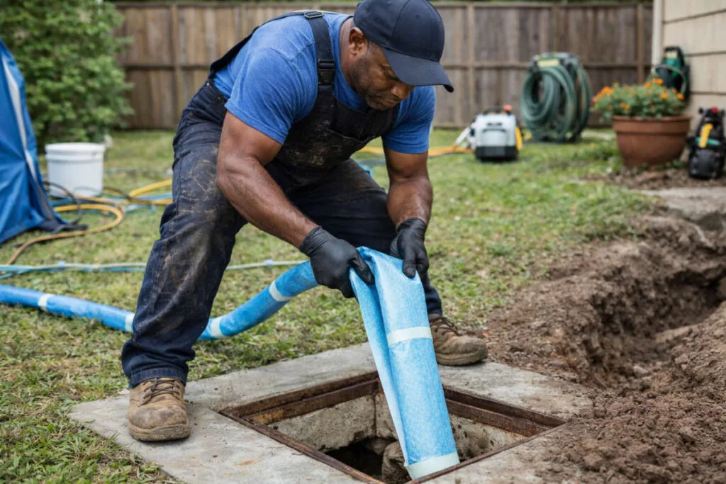 Trenchless sewer pipe repair.
