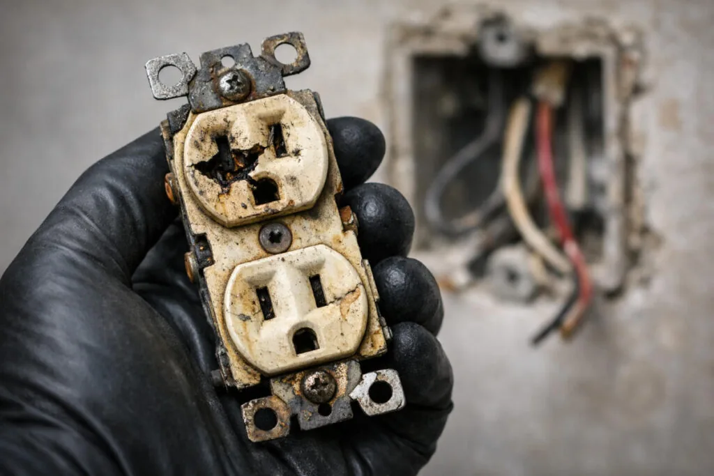 Old, broken electrical outlet.